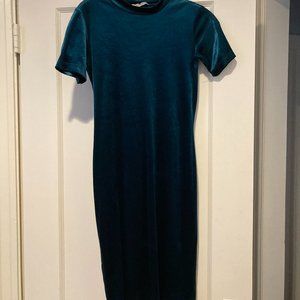 Dark Green Velvet Elegant Knee Length Fitted Dress